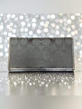 Coach Signature C Black Canvas Checkbook Cover (A565)